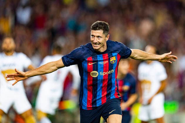 Bilder des Jahres 2022, Sport 08 August Sport Themen der Woche KW31 Sport Bilder des Tages Sport Bilder des Tages 07.08.2022, xslx, Fussball Torneig Gamer, FC Barcelona, Barca - Pumas UNAM emspor, v.l. Robert Lewandowski (FC Barcelona) Jubelt nach den Tor zum 1-0 (DFL DFB REGULATIONS PROHIBIT ANY USE OF PHOTOGRAPHS as IMAGE SEQUENCES and or QUASI-VIDEO) Barcelona
