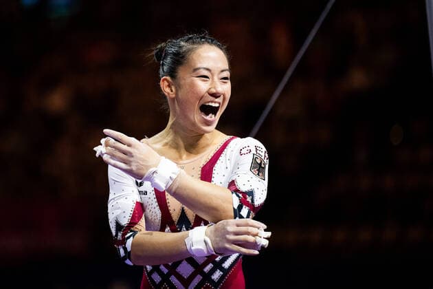 Bilder des Jahres 2022, Sport 08 August Sport Themen der Woche KW32 Sport Bilder des Tages 220811 Kim Bui of Germany celebrates after competing on the Uneven Bars in women s artistic gymnastics all-around final during day 1 of the European Championships on August 11, 2022 in Munich. Photo: Mathias Bergeld BILDBYRAN kod MB MB0422 artistisk gymnastik artistic gymnastics europamästerskap em em 2022 european championships munich 2022 womens individual all-around final bbeng day 1 dam women germany tyskland Copyright: MATHIASxBERGELD BB220811MB103