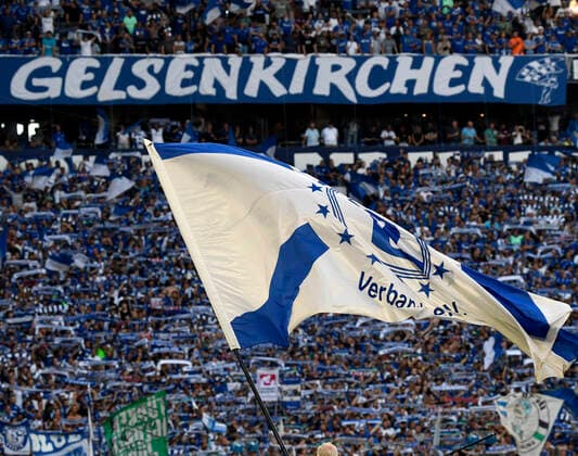 13.08.2022, Gelsenkirchen, Germany, Veltins-Arena, FC Schalke 04 vs Borussia Moenchengladbach - 1. Bundesliga, . Fans von FC Schalke 04 (Foto Ralf Treese) DFB DFL REGULATIONS PROHIBIT ANY USE OF PHOTOGRAPHS AS IMAGE SEQUENCES AND OR QUASI-VIDEO. Gelsenkirchen Veltins-Arena North Rhine-Westphalia Germany