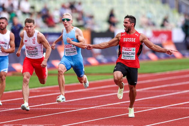 Bilder des Jahres 2022, Sport 08 August Sport Themen der Woche KW33 Sport Bilder des Tages European Championships Munich22; Leichtathletik, 15.08.2022 Pascal Mancini (SUI), Samuli Samuelsson (FIN) - European Championships Munich22 am 15.08.22 im Olympiastadion in Muenchen, Deutschland. Copyright: xBEAUTIFULxSPORTS AxelxKohringx