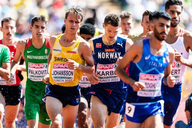 220816 Vidar Johansson of Sweden competes in men?s 3000 meters steeplechase qualification during day 6 of the European Championships on August 16, 2022 in Munich. Photo: Vegard Grott BILDBYRAN kod VG VG0334 friidrott athletics friidrett europamästerskap em em 2022 european championships munich 2022 munchen-em day 6 bbeng Copyright: VEGARDxGRoTT BB220816VG015
