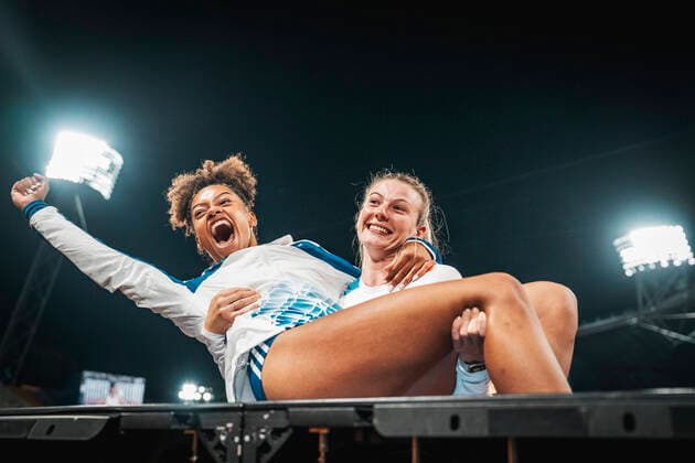 Bilder des Jahres 2022, Sport 08 August Sport Themen der Woche KW33 Sport Bilder des Tages European Championships Munich22; Leichtathletik, 17.08.2022 Marie-julie Bonnin (FRA) und Margot Chevrier (FRA) im Stabhochsprung Finale am 17.08.2022 bei den Leichtathletik-Europameisterschaften in Muenchen Copyright: xBEAUTIFULxSPORTS Flatemerschx