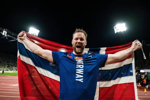 Bilder des Jahres 2022, Sport 08 August Sport Themen der Woche KW33 Sport Bilder des Tages 220818 Eivind Henriksen of Norway celebrates after men?s hammar throw final during day 8 of the European Championships on August 18, 2022 in Munich. Photo: Vegard Grott BILDBYRAN kod VG VG0337 friidrott athletics friidrett europamästerskap em em 2022 european championships munich 2022 munchen-em day 8 bbeng final Copyright: VEGARDxGRoTT BB220818VG127