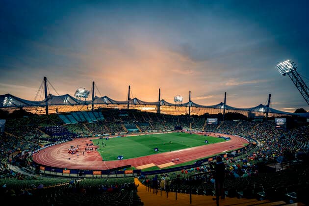 European Championships Munich22; Leichtathletik, 20.08.2022 Das Olympiastadion Muenchen zeigt sich von der besten Seite beim Sonnenuntergang am 20.08.2022 bei den Leichtathletik-Europameisterschaften in Muenchen Copyright: xBEAUTIFULxSPORTS Flatemerschx
