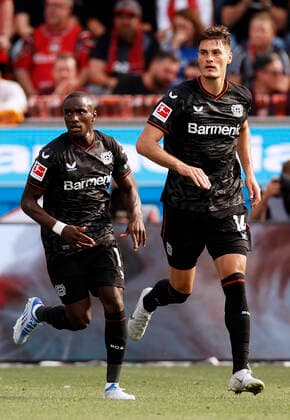 SCHICK Patrik Team Bayer 04 Leverkusen jubelt nach seinem Tor zum 2 : 1 mit DIABY Moussa DFL Bundesliga Saison 2022 - 2023 Spiel Bayer 04 Leverkusen - SC Freiburg 2 : 3 am 03. 09. 2022 in Leverkusen DFL REGULATIONS PROHIBIT ANY USE OF PHOTOGRAPHS as IMAGE SEQUENCES and or QUASI-VIDEO Copyright: xLacixPerenyix