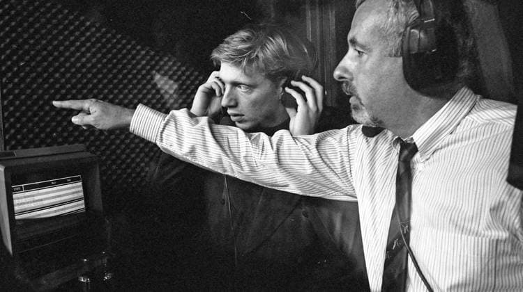08.11.88 Tennis Stuttgart Classics Deutschland, Stuttgart, 08.11.1988, Tennis, Stuttgart Classics: v.l. Boris Becker, Heribert Faßbender.