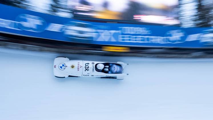 Bilder des Jahres 2023, Sport 01 Januar Sport Bilder des Tages Jekabs Kalenda, Davis Springis (Lettland), CH, BMW IBSF Zweierbob Weltmeisterschaft, Olympia Bob Run Sankt Moritz, Rennen Maenner, 1. und 2. Durchgang, 28.01.2023, Saison 2022 2023 CH, BMW IBSF Zweierbob Weltmeisterschaft, Olympia Bob Run Sankt Moritz, Rennen Maenner, 1. und 2. Durchgang, 28.01.2023, Saison 2022 2023 St. Moritz Copyright: xEibner Memmlerx EP_MMR