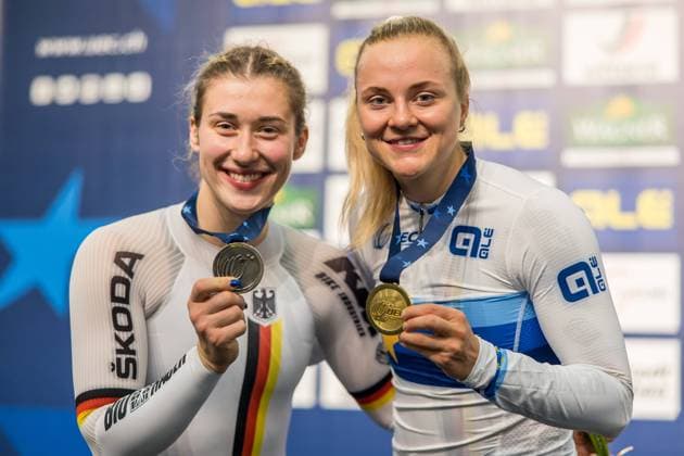 Bilder des Jahres 2023, Sport 02 Februar Sport Themen der Woche KW06 Sport Bilder des Tages European Track cycling, Rad, Radsport, Bahnrad, Bahn Championships 2023 (10.02.2023) Pauline Sophie GRABOSCH (Germany), links, gewinnt Silber und Lea Sophie FRIEDRICH (Germany) gewinnt Gold im Sprint der Frauen bei den European Track Cycling Championships 2023 in Grenchen, Switzerland, on Friday, February 10, 2023 Copyright: xBEAUTIFULxSPORTS OlafxRellischx