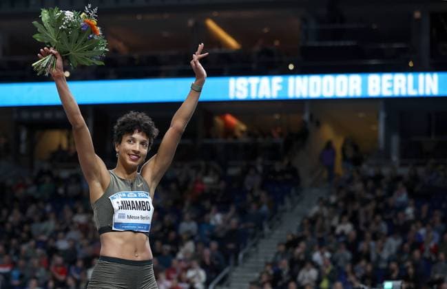 Bilder des Jahres 2023, Sport 02 Februar Sport Themen der Woche KW06 Sport Bilder des Tages 230210 Germany?s Malaika Mihambo celebrates after winning the Women s Long Jump during the athletics gala ISTAF Berlin on February 10, 2023 in Berlin. Photo: Ronny Hartmann BILDBYRAN kod XY XY0004 friidrott athletics friidrett diamond league bbeng Istaf Berlin Copyright: RonnyxHartmann BB230210ZM019