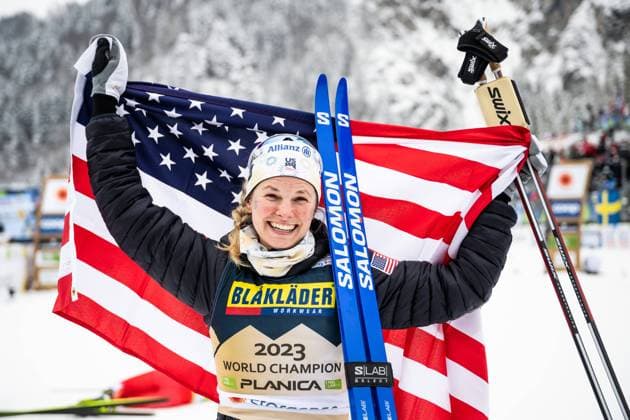 Bilder des Jahres 2023, Sport 02 Februar Sport Themen der Woche KW09 Sport Bilder des Tages 230228 Jessie Diggins of USA celebrate after competing in the Women s Cross Country Skiing 10 km Free Technique during the FIS Nordic Ski World Championships on February 28, 2023 in Planica. Photo: Petter Arvidson BILDBYRAN kod PA PA0526 skidor cross-country skiing langrenn skid-vm 2023 fis nordic ski world championships bbeng fis nordic world ski championships vm ski-vm dam fristil free technique 10km jubel Copyright: PETTERxARVIDSON BB230228PA064
