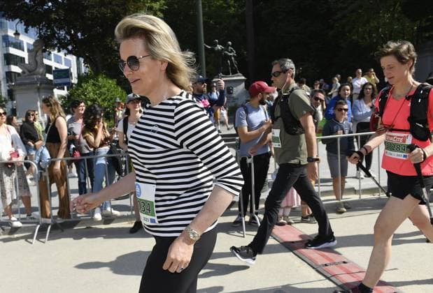 Queen Mathilde of Belgium pictured during the 43th edition of the 20 km door Brussel - 20 km de Bruxelles running event, Sunday 28 May 2023 in Brussels. JOHNxTHYS  x68046084x