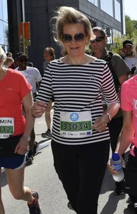 Queen Mathilde of Belgium pictured during the 43th edition of the 20 km door Brussel - 20 km de Bruxelles running event, Sunday 28 May 2023 in Brussels. JOHNxTHYS  x68046107x