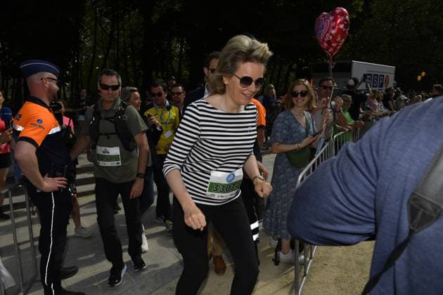 Queen Mathilde of Belgium pictured during the 43th edition of the 20 km door Brussel - 20 km de Bruxelles running event, Sunday 28 May 2023 in Brussels. JOHNxTHYS  x68050185x