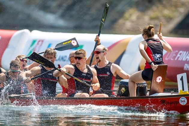 Bilder des Jahres 2023, Sport 07 Juli Sport Themen der Woche KW27 Sport Bilder des Tages 09.07.2023, Die Finals 2023, Kanu, Deutsche Meisterschaften Drachenboot Mixed, Neckardrachen Union Böckingen (Heilbronn) Duisburg, Innenhafen NRW Deutschland