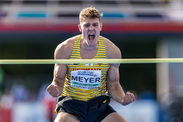 Bilder des Jahres 2023, Sport 07 Juli Sport Themen der Woche KW28 Sport Bilder des Tages European U23 Athletics Championships , Espoo, Finland; 15.07.2023 Marcel MEYER of Germany celebrates in the high jump of the mens decathlon at the European U23 Athletics Championships in Espoo, Finland, on Saturday, July 15, 2023 . Copyright: xBEAUTIFULxSPORTS OlafxRellischx