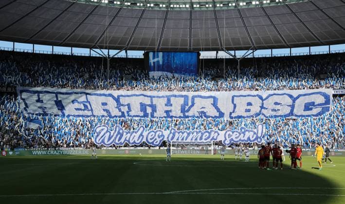 Bilder des Jahres 2023, Sport 08 August Sport Themen der Woche KW31 Fanchoreografie Hertha BSC wird es immer sein Olympiastadion Sportstätte Übersicht Fußball Fussball DFL 2.Bundesliga Herren 2.Spieltag Saison 2023 2024 04.08.2023 Hertha BSC Berlin vs. SV Wehen Wiesbaden DFL regulations prohibit any use of photographs as image sequences and or quasi-video