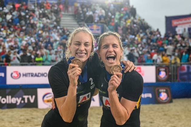 Bilder des Jahres 2023, Sport 08 August Sport Themen der Woche KW31 Sport Bilder des Tages European Championships Beach-Volleyball, Wien, 05.08.2023 Louisa Lippmann (Nr. 2 GER), Laura Ludwig (Nr. 1 GER); European Championships Beach-Volleyball, Wien am 05.08.2023 Copyright: xBEAUTIFULxSPORTS PeterxWeberx
