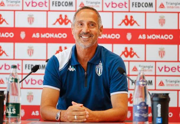 Sport Bilder des Tages La Turbie, France - August 11, 2023: AS Monaco - Clermont Foot press conference, PK, Pressekonferenz with Austrian Coach Adolf Adi Huetter, Hutter, Hütter.Mandoga Media Germany AS Monaco - Clermont Foot Press Conference