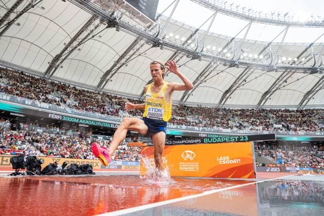 230819 Vidar Johansson of Sweden competes in men?s 3000 meters steeplechase qualification during day 1 of the 2023 World Athletics Championships on August 19, 2023 in Budapest. Photo: Vegard Grott BILDBYRAN kod VG JM0515 bbeng friidrott athletics friidrett 2023 world athletics championships world athletics championships budapest23 friidrotts-vm friidretts-vm vm Copyright: VEGARDxGRoTT BB230819VG014