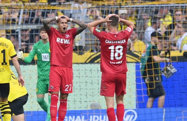 Bilder des Jahres 2023, Sport 08 August Sport Themen der Woche KW33 Sport Bilder des Tages Davie Selke (1.FC Koeln), Rasmus Carstensen (1.FC Koeln), v.li. 19.08.2023, Fussball GER, Saison 2023 2024, 1. Bundesliga, 1. Spieltag, Borussia Dortmund - 1. FC Köln Dortmund Signal Iduna Park Nordrhein Westfalen Deutschland
