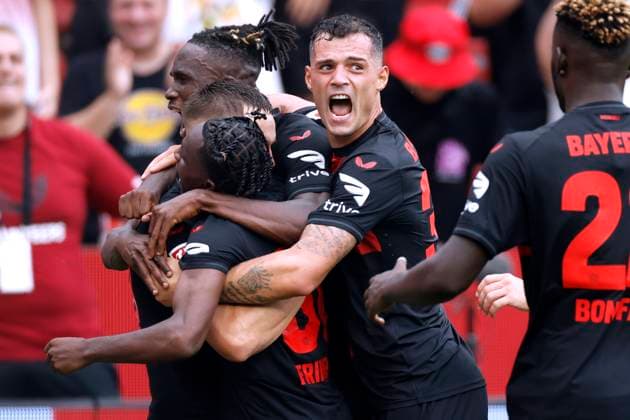 Bilder des Jahres 2023, Sport 08 August Sport Themen der Woche KW33 WIRTZ Florian Team Bayer 04 Leverkusen jubelt nach seinem Tor mit XHAKA Granit DFL Fussball Bundesliga Saison 2023 - 2024 Spiel Bayer 04 Leverkusen - RB Leipzig 3 : 2 am 19.08.2023 in Leverkusen DFL REGULATIONS PROHIBIT ANY USE OF PHOTOGRAPHS as IMAGE SEQUENCES and or QUASI-VIDEO Copyright: xLacixPerenyix