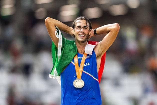 Bilder des Jahres 2023, Sport 08 August Sport Themen der Woche KW34 Sport Bilder des Tages 230822 Gianmarco Tamberi of Italy celebrates after men?s high jump final during day 4 of the 2023 World Athletics Championships on August 22, 2023 in Budapest. Photo: Vegard Grott BILDBYRAN kod VG JM0520 bbeng friidrott athletics friidrett 2023 world athletics championships world athletics championships budapest23 friidrotts-vm friidretts-vm vm jubel Copyright: VEGARDxGRoTT BB230822VG079