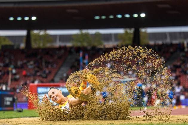 Bilder des Jahres 2023, Sport 08 August Sport Bilder des Tages Weltklasse Zuerich 2023; 31.08.2023 Maryna BEKH-ROMANCHUK (UKR) competes in the triple jump at Weltklasse Zuerich 2023 in Zuerich, on Thursday, August 31, 2023 Copyright: xBEAUTIFULxSPORTS OlafxRellischx