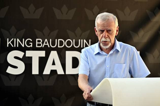 Wilfried Meert, organizer of the Memorial Van Damme meeting pictured during the inauguration of the new track at the King Baudouin stadium Koning Boudewijnstadion Stade Roi Baudouin, in Brussels, Tuesday 05 September 2023. The 47th edition of the Memorial Van Damme Diamond League meeting takes place on 08 September 2O23. ERICxLALMAND  x73416888x
