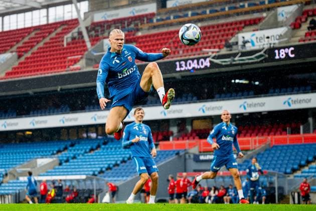 Bilder des Jahres 2023, Sport 09 September Sport Themen der Woche KW37 Sport Bilder des Tages 230911 Erling Braut Haaland of the Norwegian national football team during a training session on September 11, 2023 in Oslo. Photo: Vegard Grott BILDBYRAN kod VG VG0520 bbeng fotball football soccer fotboll UEFA EURO, EM, Europameisterschaft,Fussball 2024 em-kvalifisering em-kvalik trening träning training practice norge norway Copyright: VEGARDxGRoTT BB230911VG002
