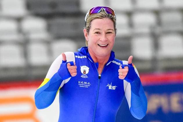 EISSCHNELLLAUF - Jubel von PECHSTEIN Claudia (EJB) bei der Deutschen Meisterschaft Einzelstrecken Eisschnelllauf über 5.000m incl. int. Invitation Race in Inzell am 28.10.2023, Deutschland, Oberbayern, Traunstein Inzell Max-Aicher-Arena Oberbayern Deutschland