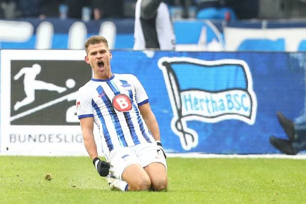 Bilder des Jahres 2023, Sport 12 Dezember Sport Themen der Woche KW48 Sport Bilder des Tages 03.12.2023, xtgx, Fussball 2. Bundesliga, Hertha BSC - SV Elversberg emspor, v.l. Florian Niederlechner (Hertha, 7) Jubel, Torjubel, jubelt ueber das Tor, celebrate the goal, celebration (DFL DFB REGULATIONS PROHIBIT ANY USE OF PHOTOGRAPHS as IMAGE SEQUENCES and or QUASI-VIDEO) Berlin