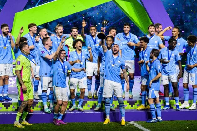 Bilder des Jahres 2023, Sport 12 Dezember Sport Themen der Woche KW51 Sport Bilder des Tages 231222 Players of Manchester City celebrate with the trophy after the FIFA Club World Cup final match between Fluminense and Manchester City on December 22, 2023 in Jeddah. Photo: Joel Marklund BILDBYRAN kod JM JM0554 bbeng fotboll football soccer fotball klubblags-vm fifa club world cup final fluminense manchester city bbauto jubel Copyright: JOELxMARKLUND BB231222JM104