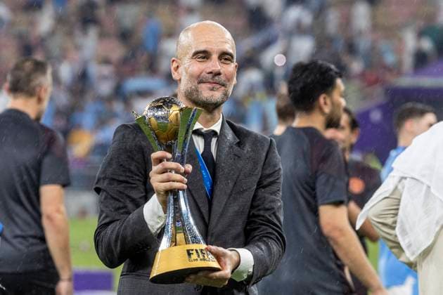 King Abdullah Sports City Pep Guardiola Manchester City celebrates with a cup after winning 4-0 in the 2023 FIFA Club World Cup final between Manchester City and Fluminense at King Abdullah Sports City, Jeddah, Saudi Arabia. (Richard Callis SPP) Copyright: xRichardxCallis SPPx spp-en-RiCa-RC3_cityVflu_22Dec2023_RIC-3595