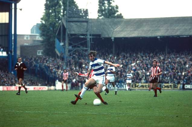 QPR v Stoke City 25 September 1976 London: Football League Division One - Queens Park Rangers v Stoke City : Stan Bowles of QPR in action at Loftus Road : Photo: gerry Cranham. London UK Copyright: xGerryxCranhamxOffside