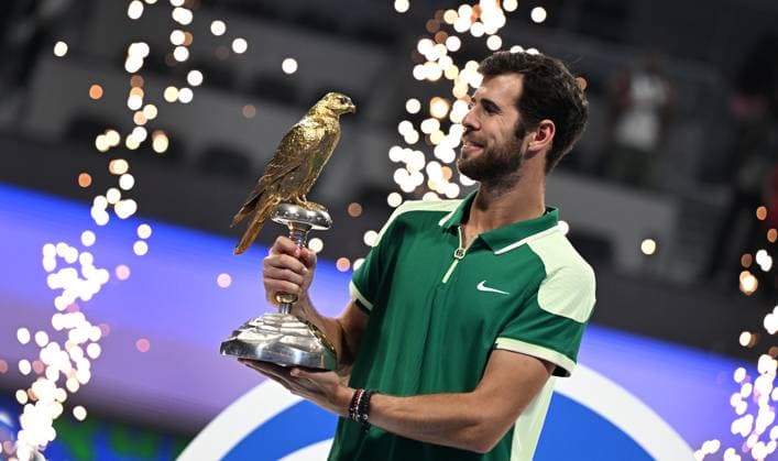 Bilder des Jahres 2024, Sport 02 Feburar Sport Themen der Woche KW08 Qatar ExxonMobil Open 2024 Winner 2024 Karen Khachanov (RUS)