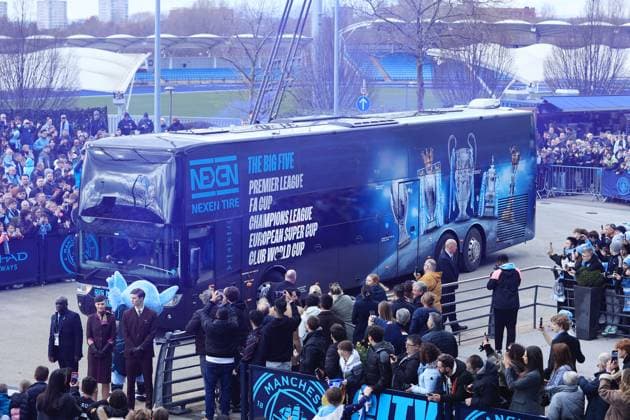 Manchester City v Manchester United, ManU - Premier League MANCHESTER, ENGLAND - MARCH 3: The Manchester City team bus arrives for the Premier League match between Manchester City and Manchester United at Etihad Stadium on March 3, 2024 in Manchester, England. (Photo by Simon Stacpoole Offside Offside via Getty Images) Manchester England United Kingdom Copyright: xSimonxStacpoole OffsidexOffside 776004010