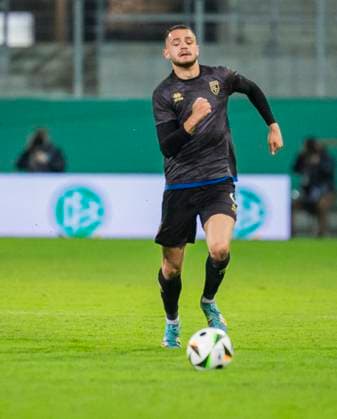 22.03.2024, xomx, Fussball Länderspiel U21, U 21 Deutschland U21 - Kosovo emspor, v.l. Fatjon Bunjaku (Kosovo U21) am Ball. Einzelbild, Freisteller, (DFL DFB REGULATIONS PROHIBIT ANY USE OF PHOTOGRAPHS as IMAGE SEQUENCES and or QUASI-VIDEO) Chemnitz