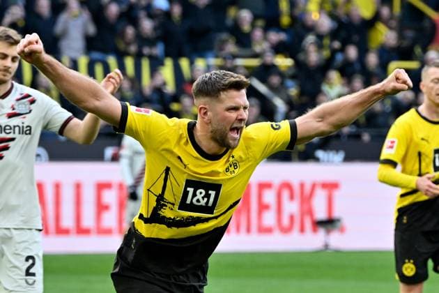 Bilder des Jahres 2024, Sport 04 April Sport Themen der Woche KW16 Sport Bilder des Tages 21.04.2024, xjrdrx, Fussball 1.Bundesliga, Borussia Dortmund - Bayer 04 Leverkusen emspor, v.l. Torjubel nach dem Tor zum celebrating the goal celebrate 1:0 durch Niclas Füllkrug (Borussia Dortmund) (DFL DFB REGULATIONS PROHIBIT ANY USE OF PHOTOGRAPHS as IMAGE SEQUENCES and or QUASI-VIDEO) Dortmund