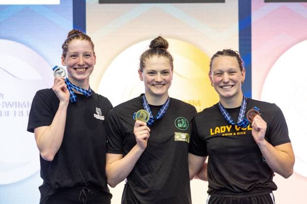Bilder des Jahres 2024, Sport 04 April Sport Themen der Woche KW17 Sport Bilder des Tages 100m Freistil Frauen A-Finale v.l.n.r. Nele Schulze (SG Neukoelln e.V. Berlin), Nina Holt (SG Moenchengladbach), Julia Mrozinski (SCW Eschborn). 135. Deutsche Meisterschaften Schwimmen 2024, Berlin, Tag 2, 26.04.2024 135. Deutsche Meisterschaften Schwimmen 2024, Berlin, Tag 2, 26.04.2024 Berlin Copyright: xEibner-Pressefoto JadrankoxMarjax EP_JMC