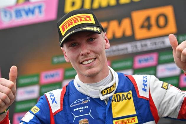 Bilder des Jahres 2024, Sport 04 April Sport Themen der Woche KW17 28.04.2024, xekx, Motorsport DTM Saison 2024, DTM Rennen Oschersleben emspor, Sieger, 1. Platz, Luca Engstler (Lamborghini Huracan GT3 Evo II, Grasser Racing Team) (DFL DFB REGULATIONS PROHIBIT ANY USE OF PHOTOGRAPHS as IMAGE SEQUENCES and or QUASI-VIDEO) Oschersleben