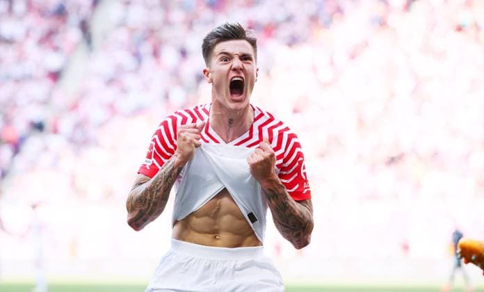 Bilder des Jahres 2024, Sport 05 Mai Sport Themen der Woche KW19 Sport Bilder des Tages RB Leipzig Ð Bremen Bundesliga Leipzig, 11.05.2024, Red Bull Arena, Fussball, 1.Bundesliga , 33.Spieltag , RB Leipzig vs. SV Werder Bremen , Im Bild: Tor für RB Leipzig. Benjamin Sesko (30, RB Leipzig) trifft zum 1:1 und jubelt. , Nur zur redaktionellen Nutzung. Only editorial use. , DFB DFL regulations prohibit any use of photographs as image sequences and or quasi-video. ,