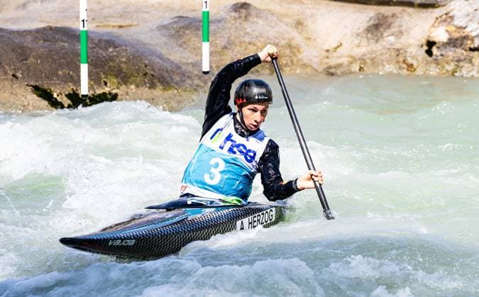 Bilder des Jahres 2024, Sport 05 Mai Sport Themen der Woche KW21 19.05.2024, Tacen, Ljubljana, SLO, ECA Kanu Slalom Cup, Tacen 2024, im Bild Andrea Herzog (GER) during semifinal and final during the 2024 ECA Canoe Slalom Cup in Tacen in Ljubljana, Slovenia on 2024 05 19. Expa