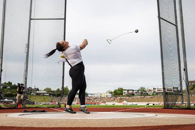 240522 Beatrice Llano of Norway competes in women?s hammer throw during the Trond Mohn Games on May 22, 2024 in Bergen. Photo: Marius Simensen BILDBYRAN Cop 238 athletics bbeng friidrett friidrott norge norway trond mohn games Copyright: MARIUSxSIMENSEN BB240522BB312