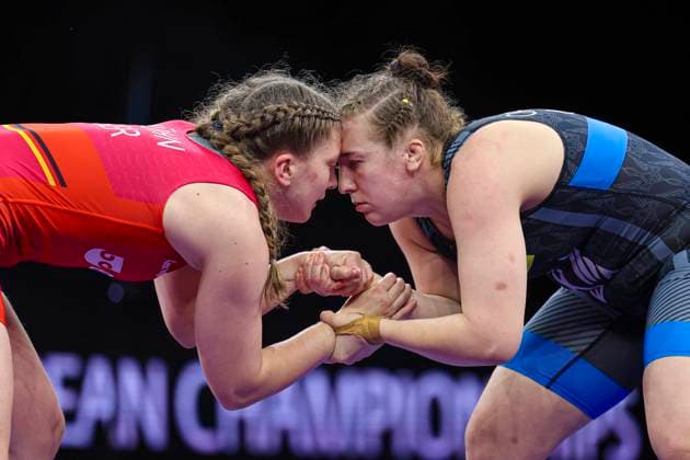 Bilder des Jahres 2024, Sport 05 Mai Sport Themen der Woche KW21 Sport Bilder des Tages U23 Wrestling European Championships 76kg WW - Mariia Orlevych (UKR) df. Laura Celine Kuehn (GER)