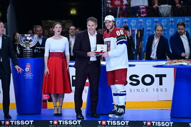 Bilder des Jahres 2024, Sport 05 Mai Sport Themen der Woche KW21 PRAG, TJECKIEN 20240526 Tjeckiens matchhjälte 88 David Pastrnak utsags till bäste spelare i söndagens final mellan Schweiz och Tjeckien under ishockey-VM i Prag, Tjeckien.