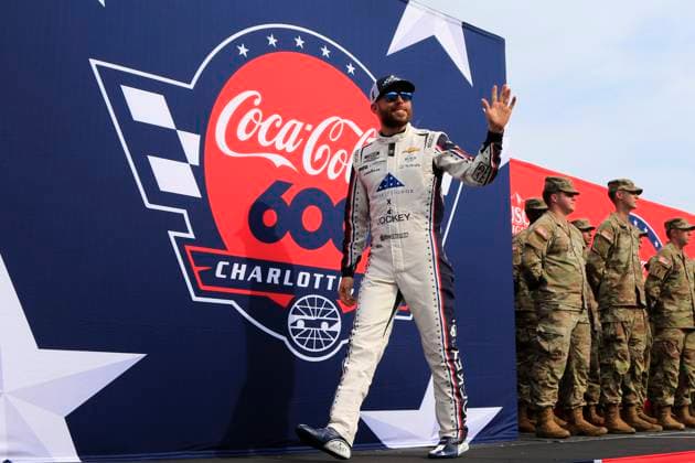 CHARLOTTE, NC - MAY 26: Ross Chastain ( 1 Trackhouse Racing Jockey x Folds of Honor Chevrolet) waves to the crowd prior to the running of the NASCAR, Motorsport, USA Cup Series Coca-Cola 600 on May 26, 2024 at Charlotte Motor Speedway in Charlotte, NC. (Photo by Jeff Robinson Icon Sportswire) AUTO: MAY 26 NASCAR Cup Series Coca-Cola 600 EDITORIAL USE ONLY Icon240526280600