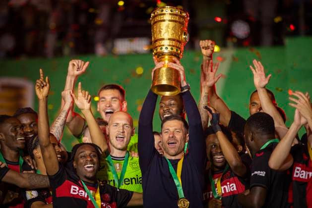 Berlin, Germany. 25th Mai 2024. Trainer Xabi Alonso (Leverkusen) mit Pokal 1. FC Kaiserslautern - Bayer Leverkusen 25.05.2024