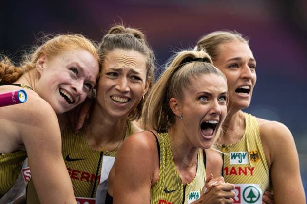 Sport Themen der Woche KW24 Sport Bilder des Tages 240611 Team of Germany celebrates after women s 4x400 meters during day 5 of the 2024 European Athletics Championships on June 11, 2024 in Rome. Photo: Vegard Grott BILDBYRAN kod VG VG0621 bbeng friidrott athletics friidrett friidrotts-em em friidretts-em 2024 european athletics championships jubel stafett relay Copyright: VEGARDxGRoTT BB240611VG063