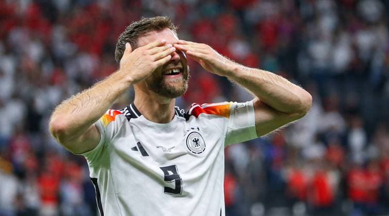 Bilder des Jahres 2024, Sport 06 Juni Sport Themen der Woche KW25 Sport Bilder des Tages BAU 23.06.2024 Frankfurt Fußball EM 2024 Schweiz vs. Deutschland, Niclas Füllkrug (GER) freut sich