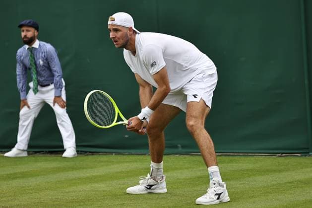 Jan-Lennard Struff, GER, during first round of 2024 All England Lawn Tennis Championships at Wimbledon, gentlemens singles, London, 01 07 2024; -